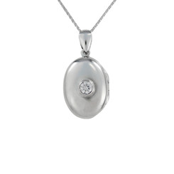 Oval Locket & Stone Necklace, Clear