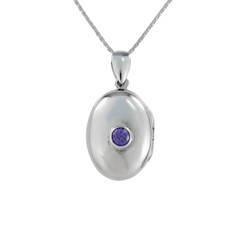 Oval Locket & Stone Necklace, Purple