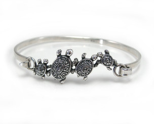 Sterling Silver Turtles Tension Hook Clasp Bangle Bracelet