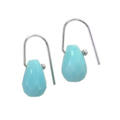 Teardrop Crystals on Modern Hook Earrings, Sky Blue