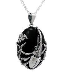 Sterling Silver Dynastes Hercules Bettle Onyx Pendant Necklace