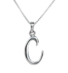 Sterling Silver Initial Charm Necklace, Letter C