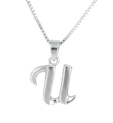 Sterling Silver Initial Charm Necklace, Letter U