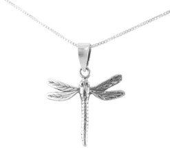 Sterling Silver Dragonfly Open Wings Charm Pendant Necklace