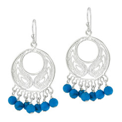 Bohemian Sterling Silver and Stone Earrings, Blue Howlite