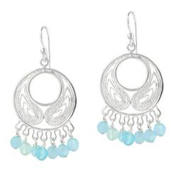 Bohemian Sterling Silver and Stone Earrings, Baby Blue