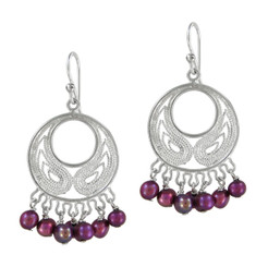 Bohemian Sterling Silver and Pearl Earrings, Fuchsia