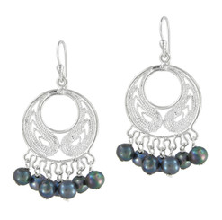 Bohemian Sterling Silver and Pearl Earrings, Peacock