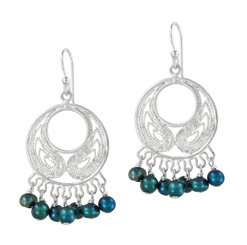 Bohemian Sterling Silver and Pearl Earrings, Teal