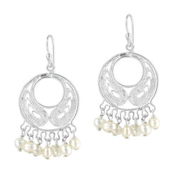 Bohemian Sterling Silver and Pearl Earrings, White