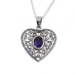 Sparkling Crystal Ornate Heart Adjustable 16-18 Necklace
