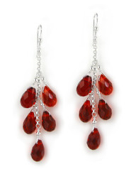 Sterling Silver "Westeria" Cascading Drop Earrings, Red