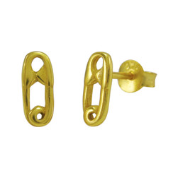 Gold Plated Sterling Silver Safety Pin Stud Post Earrings
