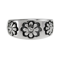 Sterling Silver Relief Daisy Flowers Band Adjustable Toe Ring