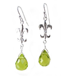 Sterling Silver "Fleur-de-lis" Olive Crystal Drop Earrings