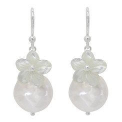 Sterling Silver "Bahama" Cultured Coin Pearl & Carved Mother-of-pearl Flower Earrings, White