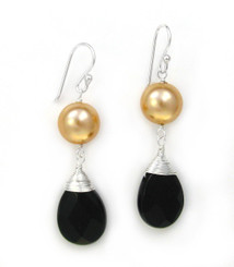 Sterling Silver Simulated Shell Pearl Crystal Drop Earrings, Black