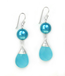 Sterling Silver Simulated Shell Pearl Crystal Drop Earrings, Blue