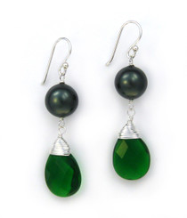 Sterling Silver Simulated Shell Pearl Crystal Drop Earrings, Green