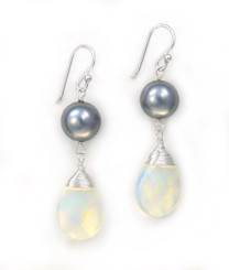 Sterling Silver Simulated Shell Pearl Crystal Drop Earrings, Arora