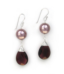 Sterling Silver Simulated Shell Pearl Crystal Drop Earrings, Purple