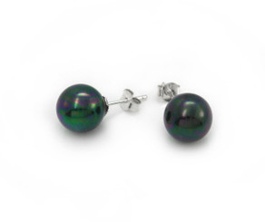 Sterling Silver Simulated Shell Pearl 10mm Stud Post Earrings, Peacock