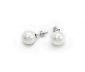 Sterling Silver Simulated Shell Pearl 10mm Stud Post Earrings, White