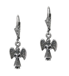 Dainty Sterling Silver Angel Charm Earrings on Leverback