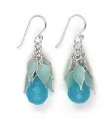 Sterling Silver "Tatiana" Enamel Leaves Teardrop Crystal Earrings, Blue