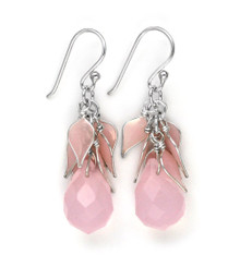 Sterling Silver "Tatiana" Enamel Leaves Teardrop Crystal Earrings, Pink
