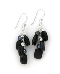 Sterling Silver Crystal Cluster on Chain Drop Earrings, Black