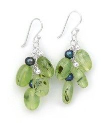 Sterling Silver Gemstones Cluster on Chain Drop Earrings, Prehnite