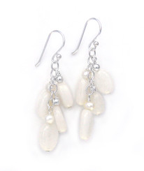 Sterling Silver Gemstones Cluster on Chain Drop Earrings, White Jade