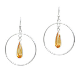 Sterling Silver Circle and Champagne Teardrop Earrings