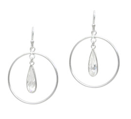 Sterling Silver Circle and Clear Teardrop Earrings