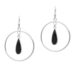 Sterling Silver Circle and Jet Black Teardrop Earrings
