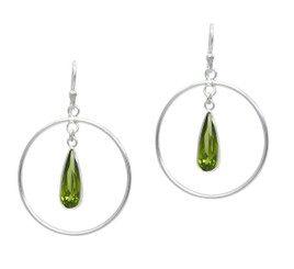 Sterling Silver Circle and Olive Teardrop Earrings