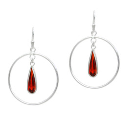 Sterling Silver Circle and Red Teardrop Earrings