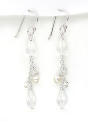 Sterling Silver Gemstones, Pearls, and Crystals Tiered Drop Earrings, Clear Quartz
