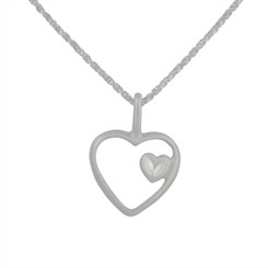 Sterling Silver Matte Finish Heart In Heart Necklace