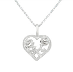 Sterling Silver Matte Finish Two Rose Heart Necklace