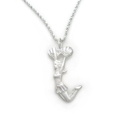 Sterling Silver Cheerleader Jumping with Pom-Pom Charm Necklace