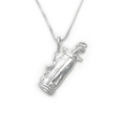 Sterling Silver Golf Bag with Clubs Pendant Necklace