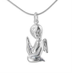 Sterling Silver Kneeling & Praying Winged Angel Charm Necklace