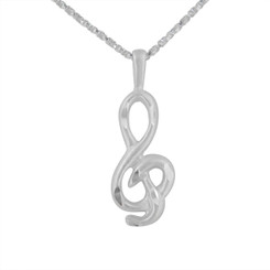 Sterling Silver Treble Clef Music Note Matte and Etched Pendant Charm Necklace