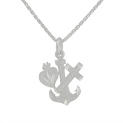 Sterling Silver Anchor, Heart, and Cross Charm Pendant Necklace