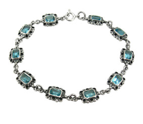Sterling Silver Crystal Link Bracelet, Aqua
