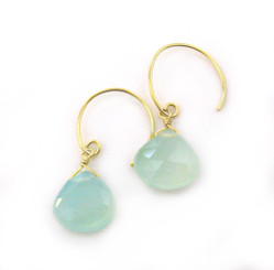 Stunning Vermeil Gemstone Drop on Open Circle Hook Earrings, Blue Chalcedony