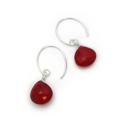 Stunning Gemstone Drop on Open Circle Hook Earrings, Red Chalcedony