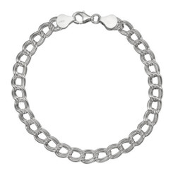 Sterling Silver Double Link Chain Charm Bracelet, 7 Inch